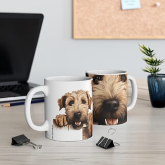 Soft Coated Wheaton Terrier 11 oz mugs, perfect for dog lovers to enjoy their favorite hot beverages with a cute design.
