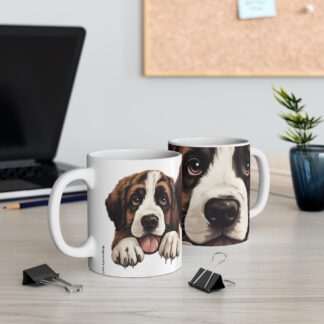 This St Bernard Dog 11 oz white mug is perfect for dog lovers who enjoy a cozy cup of coffee or tea.