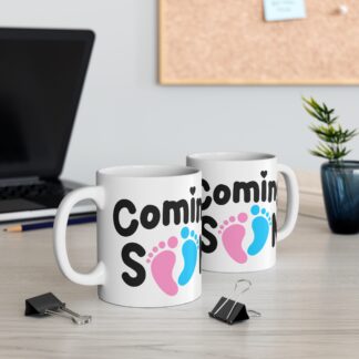 Coming Soon Pink and Blue Feet | White Ceramic Mug 11oz