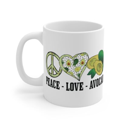 Peace Love Avocado Mug - 11oz Ceramic Coffee Cup for Avocado Lovers - Image 3