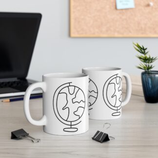 Black and White World Globe | White Ceramic Mug 11oz