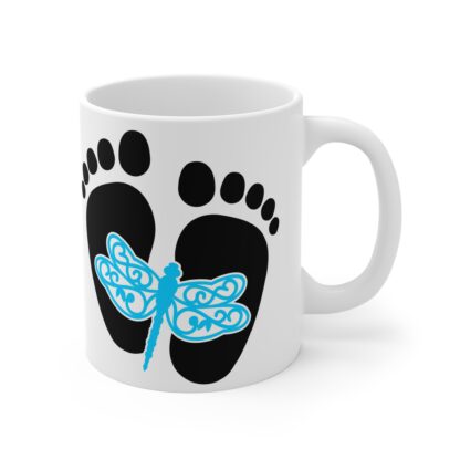 Baby Feet with a Blue Dragon Fly | White Ceramic Mug 11oz - Image 4