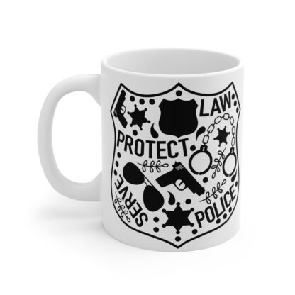 Protect-Serve-Law-Police Badge | White Ceramic 11oz Mug - Image 3
