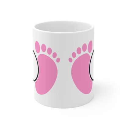 Pink Feet with a Monagram Circle | White Ceramic Mug 11oz - Image 2