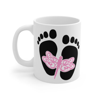 Baby Feet with Pink Dragon Fly | White Ceramic Mug 11oz - Image 3