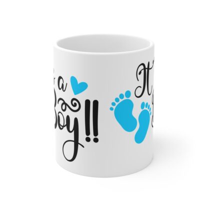 It's a Boy with Blue Feet | White Ceramic Mug 11oz - Image 2