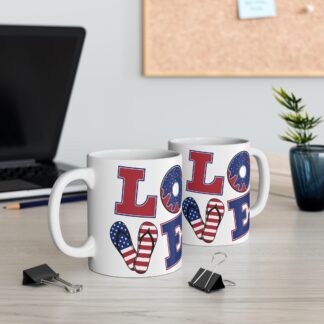 Patriotic Love Mug - 11oz USA Themed Coffee Cup with Fun Donut and Flip Flop Designs