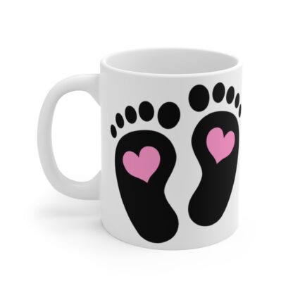 Baby Feet with Pink Hearts | White Ceramic Mug 11oz - Image 3