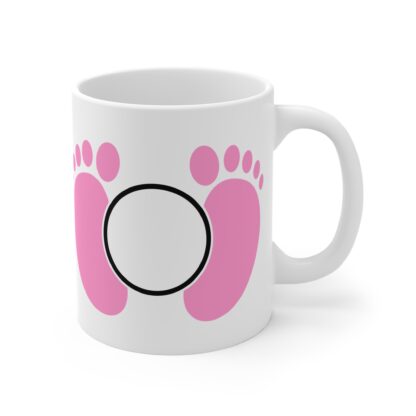 Pink Feet with a Monagram Circle | White Ceramic Mug 11oz - Image 4