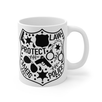 Protect-Serve-Law-Police Badge | White Ceramic 11oz Mug - Image 4