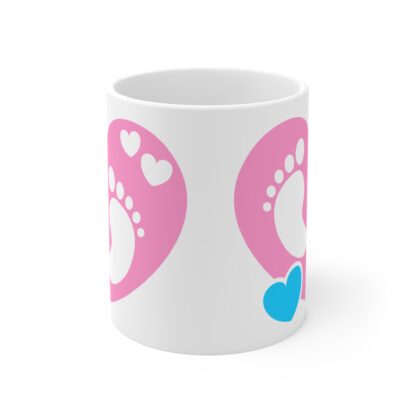 11oz Ceramic Mug. Pink Heart with baby foot prints inside and a blue heart. - Image 2