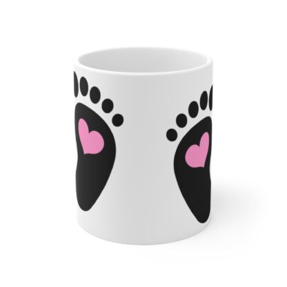 Baby Feet with Pink Hearts | White Ceramic Mug 11oz - Image 2