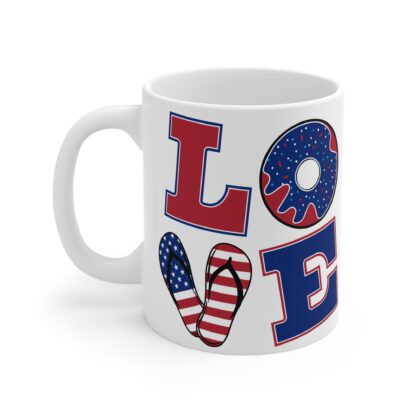 Patriotic Love Mug - 11oz USA Themed Coffee Cup with Fun Donut and Flip Flop Designs - Image 3