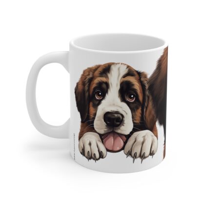 This St Bernard Dog 11 oz white mug is perfect for dog lovers who enjoy a cozy cup of coffee or tea. - Image 3