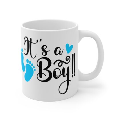 It's a Boy with Blue Feet | White Ceramic Mug 11oz - Image 4