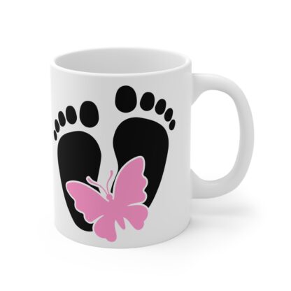 Baby Footprints with Blue & Pink Butterflies | White Ceramic Mug 11oz - Image 4