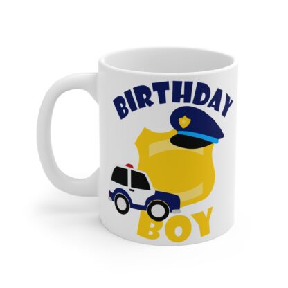 Birthday Boy Police Car-Hat-Badge | White Ceramic Mug 11oz - Image 3
