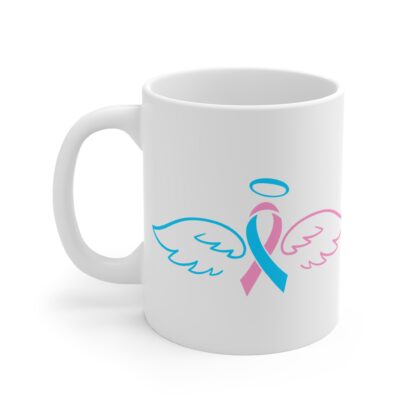 Blue and Pink Ribbon Wings Angel Halo | White Ceramic Mug 11oz - Image 3