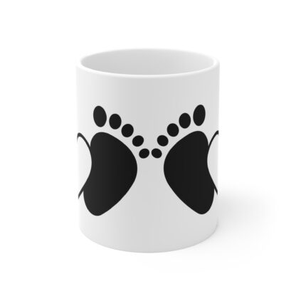 Black Baby Feet and Monogram Heart | White Ceramic Mug 11oz - Image 2