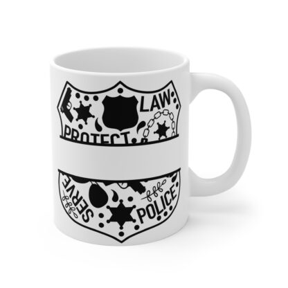 Black and White Montage Police Badge | White Ceramic Mug 11oz - Image 4
