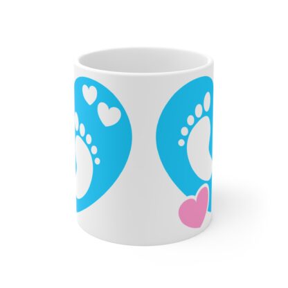 Blue Heart with Baby Feet and a Pink Heart | White Ceramic Mug 11oz - Image 2