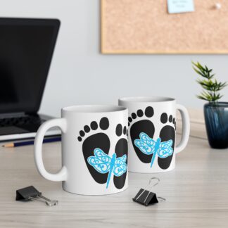 Baby Feet with a Blue Dragon Fly | White Ceramic Mug 11oz