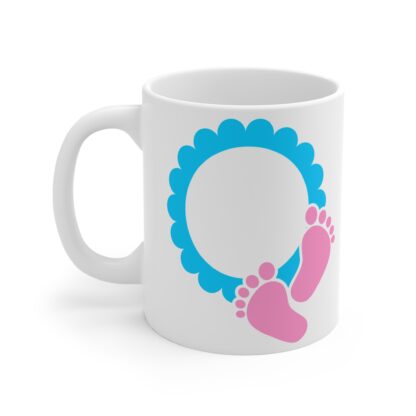 Pink Footprints with Blue Frame | White Ceramic Mug 11oz - Image 3