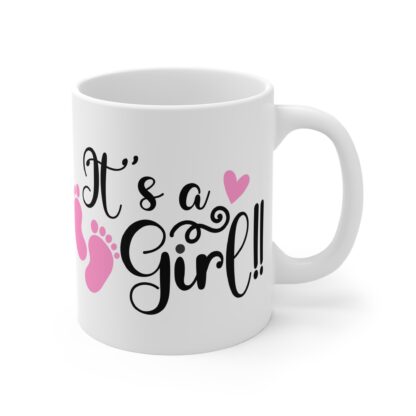 It's A Girl with pink feet and heart | White Ceramic Mug 11oz - Image 4