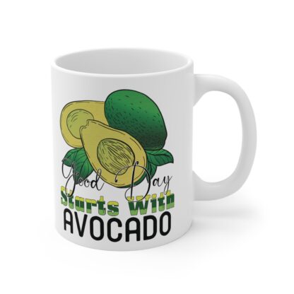 Avocado-Themed 11oz Coffee Mug - 'Good Day Starts with Avocado' - Image 4