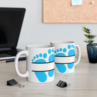 Blue Baby Feet with Name Plate | White Ceramic Mug 11oz.