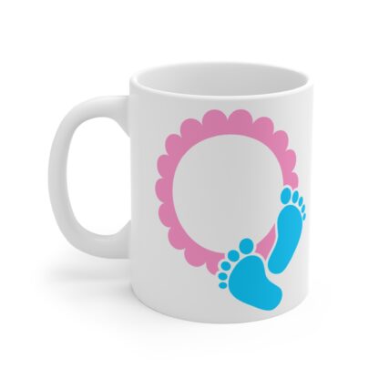 Blue Baby Feet w/ Pink Frame | White Ceramic Mug 11oz - Image 3