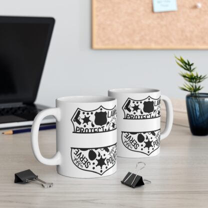 Black and White Montage Police Badge | White Ceramic Mug 11oz