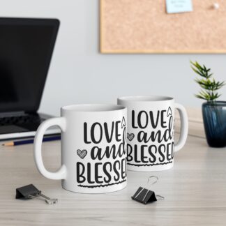 Love & Blessed Mug - 11oz Ceramic Coffee Cup for Gifting, Home Decor, Inspirational Drinkware, Birthday, Gratitude Gifts, Self-Care