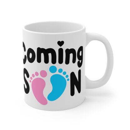 Coming Soon Pink and Blue Feet | White Ceramic Mug 11oz - Image 4
