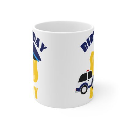 Birthday Boy Police Car-Hat-Badge | White Ceramic Mug 11oz - Image 2