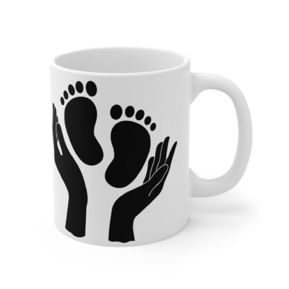 Baby Feet Being Cradled by Pair of Hands | White Ceramic Mug 11oz - Image 4