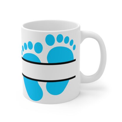 Blue Baby Feet with Name Plate | White Ceramic Mug 11oz. - Image 4