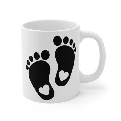 Baby Feet with Hearts at Bottom | White Ceramic Mug 11oz - Image 4