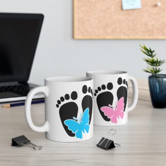 Baby Footprints with Blue & Pink Butterflies | White Ceramic Mug 11oz