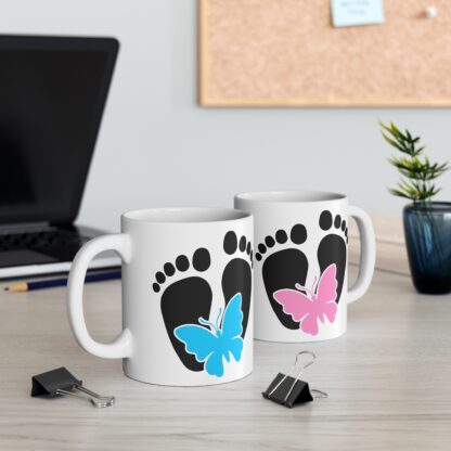 Baby Footprints with Blue & Pink Butterflies | White Ceramic Mug 11oz