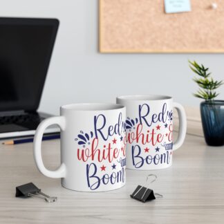 Red, White & Boom 11oz Mug - Festive Coffee Cup for July 4th Celebrations