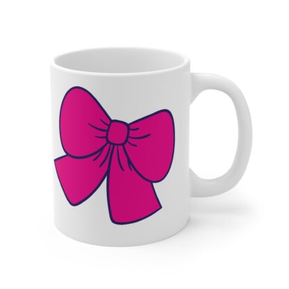 Wide Pink Ribbons | White Ceramic Mug 11oz - Image 4