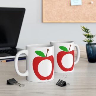 Mug 11oz Red Apple Monogram Frame with Green Leaf Design