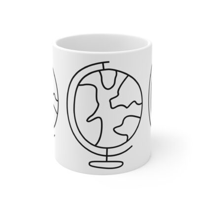 Black and White World Globe | White Ceramic Mug 11oz - Image 2