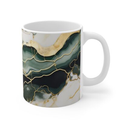 Green and Gold Marble | White Ceramic Mug 11 oz - Image 4