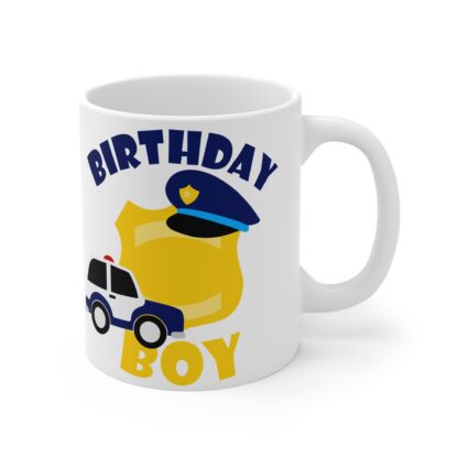 Birthday Boy Police Car-Hat-Badge | White Ceramic Mug 11oz - Image 4