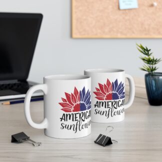 Patriotic American Sunflower Mug - 11oz Coffee Cup for Independence Day & Everyday Use