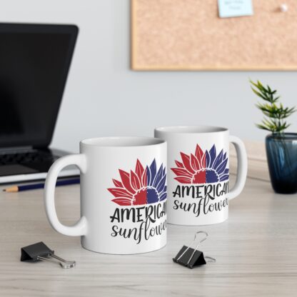 Patriotic American Sunflower Mug - 11oz Coffee Cup for Independence Day & Everyday Use