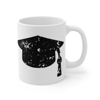 Graduation Cap Distressed Grunge Design | 11oz Ceramic White Mug - Image 4