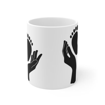 Baby Feet Being Cradled by Pair of Hands | White Ceramic Mug 11oz - Image 2